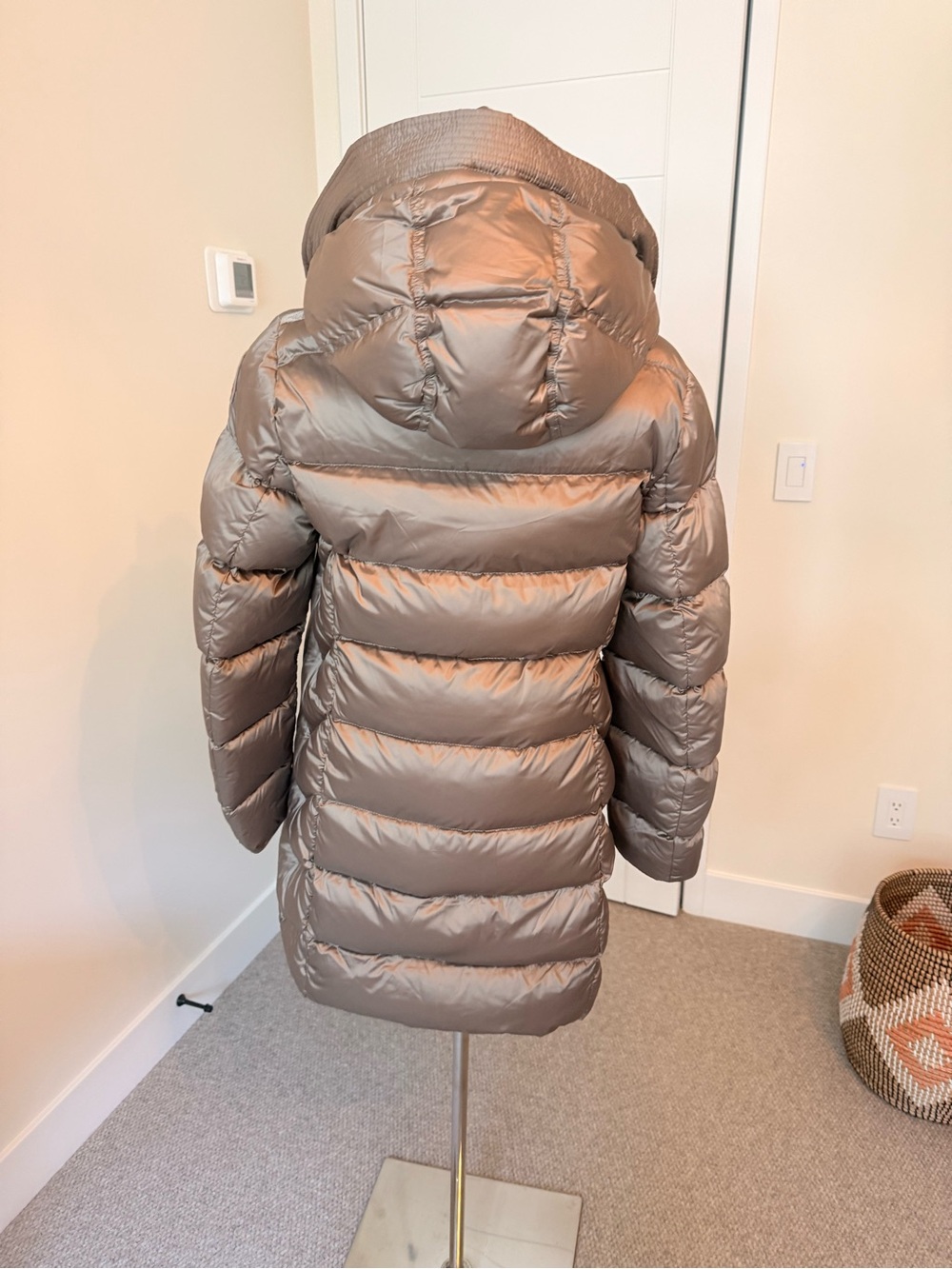 Parajumpers Puffer Hooded Longline Coat in Taupe - Picture 3 of 15